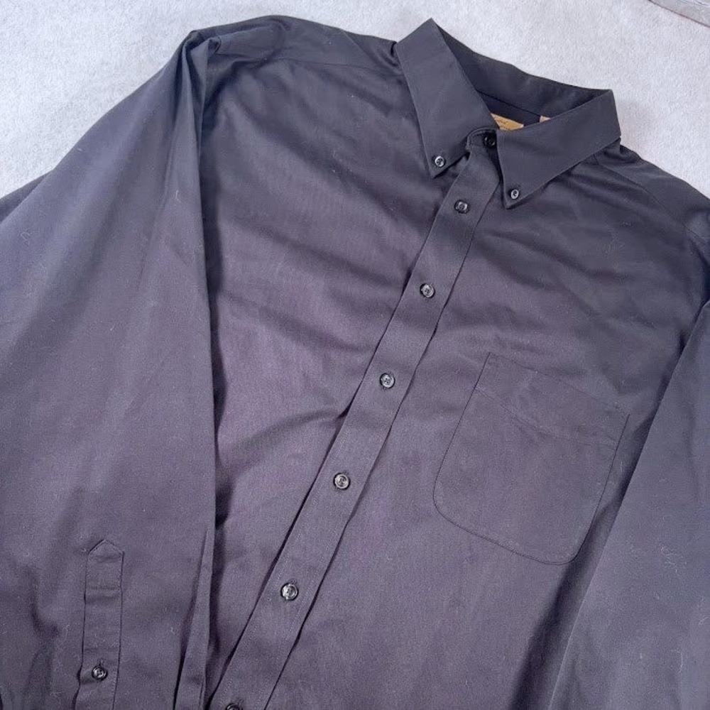 Roundtree & Yorke Button Down Shirt Mens 3XT Black Solid Non-Iron Gold Label